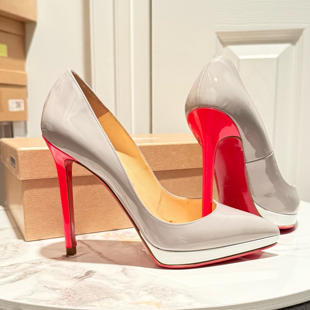 Christian Louboutin Pigalle Plato 120mm Platform Pumps in Souris Gray | Size 37